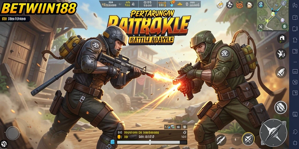 Screenshot gameplay BETWIN188 yang menampilkan pertarungan Battle Royale yang intens.
