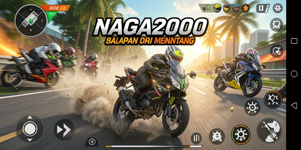 Gameplay seru NAGA2000 dengan balapan motor yang mendebarkan.