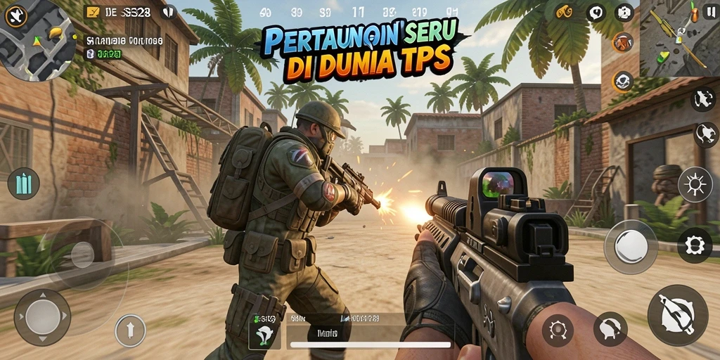 Screenshot utama SE328 menampilkan aksi intens dalam pertempuran TPS.