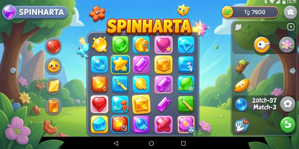 Tangkapan layar gameplay <strong>SPINHARTA</strong> yang menampilkan keseruan mencocokkan item.